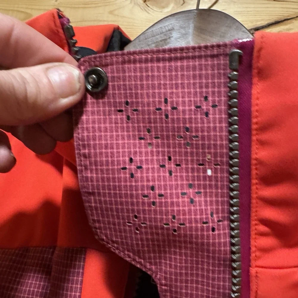 Orage Down Hooded Puffer Jacket Wmns Sm Red Pink &‎ Black Eyelet Zip Gorpcore